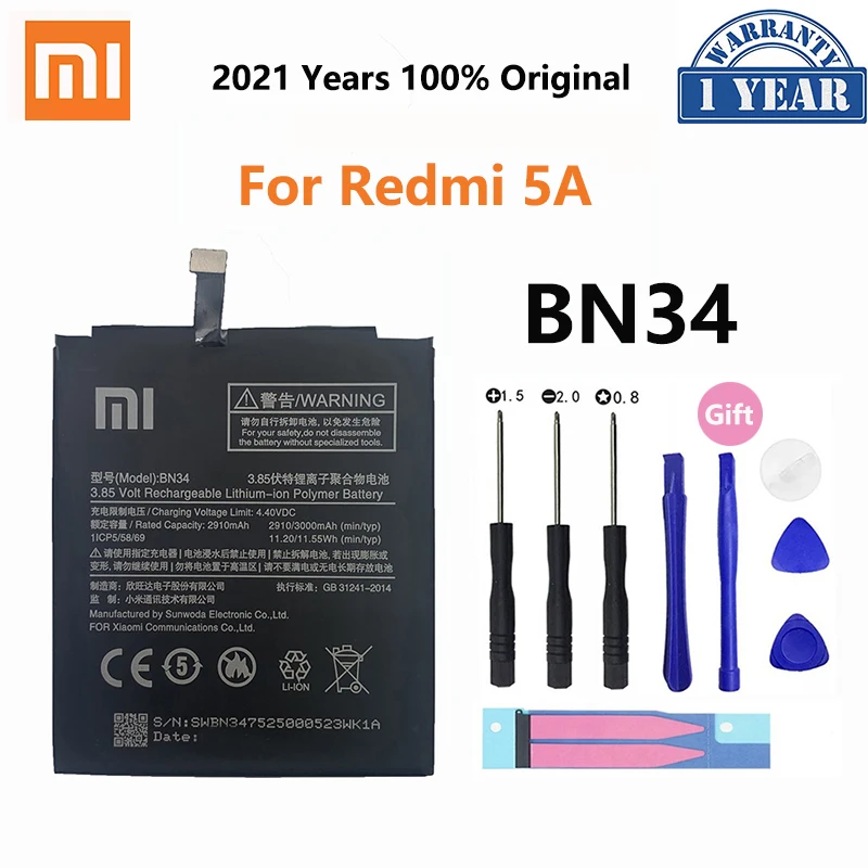 Xiao Mi Original Phone Battery BN34 For Xiaomi Redmi 5A 5.0&quot Replacement 3000mAh Real Capacity Batteries | Мобильные телефоны и