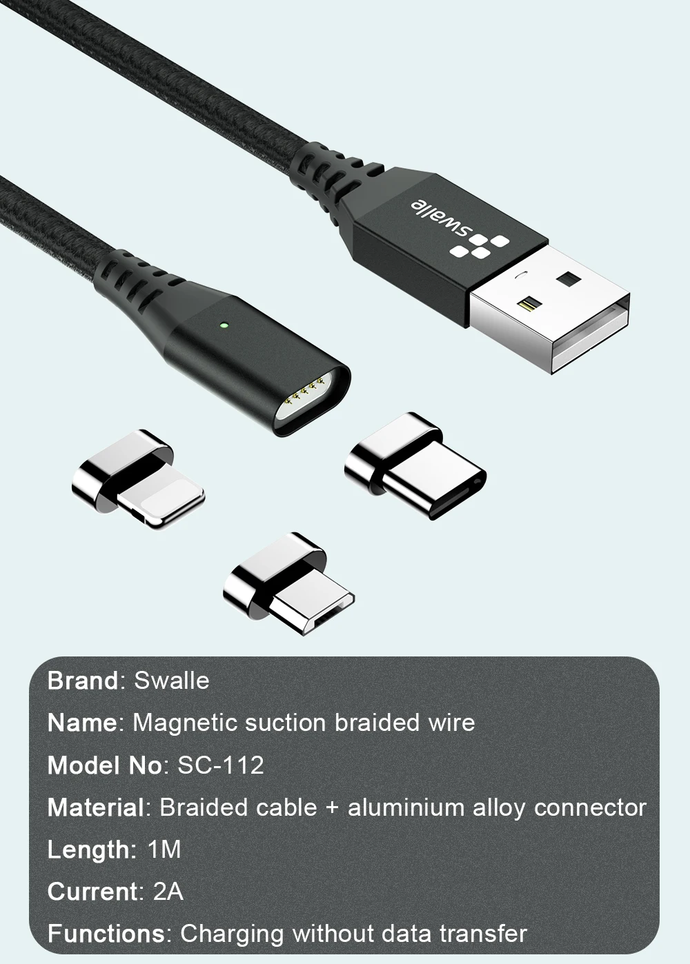 Swalle 1 м 2A Магнитный USB кабель для Xiaomi samsung iPhone X 8 7 6 кабель Micro usb type C кабель Быстрая зарядка кабель зарядное устройство Шнур