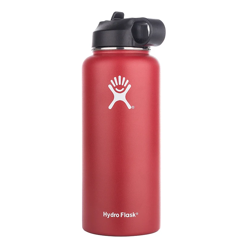 red 18/32/40OZ гидро фляга утепленная Нержавеющая сталь бутылка для воды с широким горлышком Стакан Кружка Охладитель кофе с крышкой соломы - Цвет: red