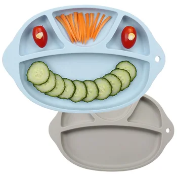 

Baby Silicone Placemat 3 Compartments Snack Mat Tableware For Feeding Non-slip Dinnerware Tray 27.5cm * 18cm