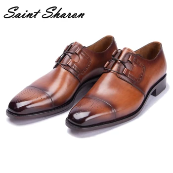 

Men's formal shoes leather Italian designer social office wedding high quality luxury elegant large size derby shoes