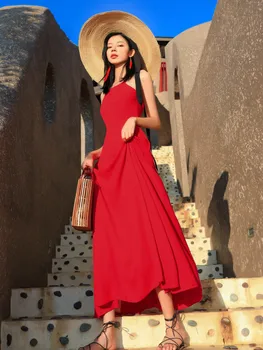 

Thailand Waist Thin Dew Back women summer Dress Bali Sanya Edge On Vacation Sandy Beach Woman Posimi Second Longuette