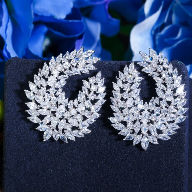 Luxury Popular Waterdrop Full Mirco Paved Cubic Zircon Naija Wedding Dangle Drop Dome Teardrop Earrings CWWZircons CZ612