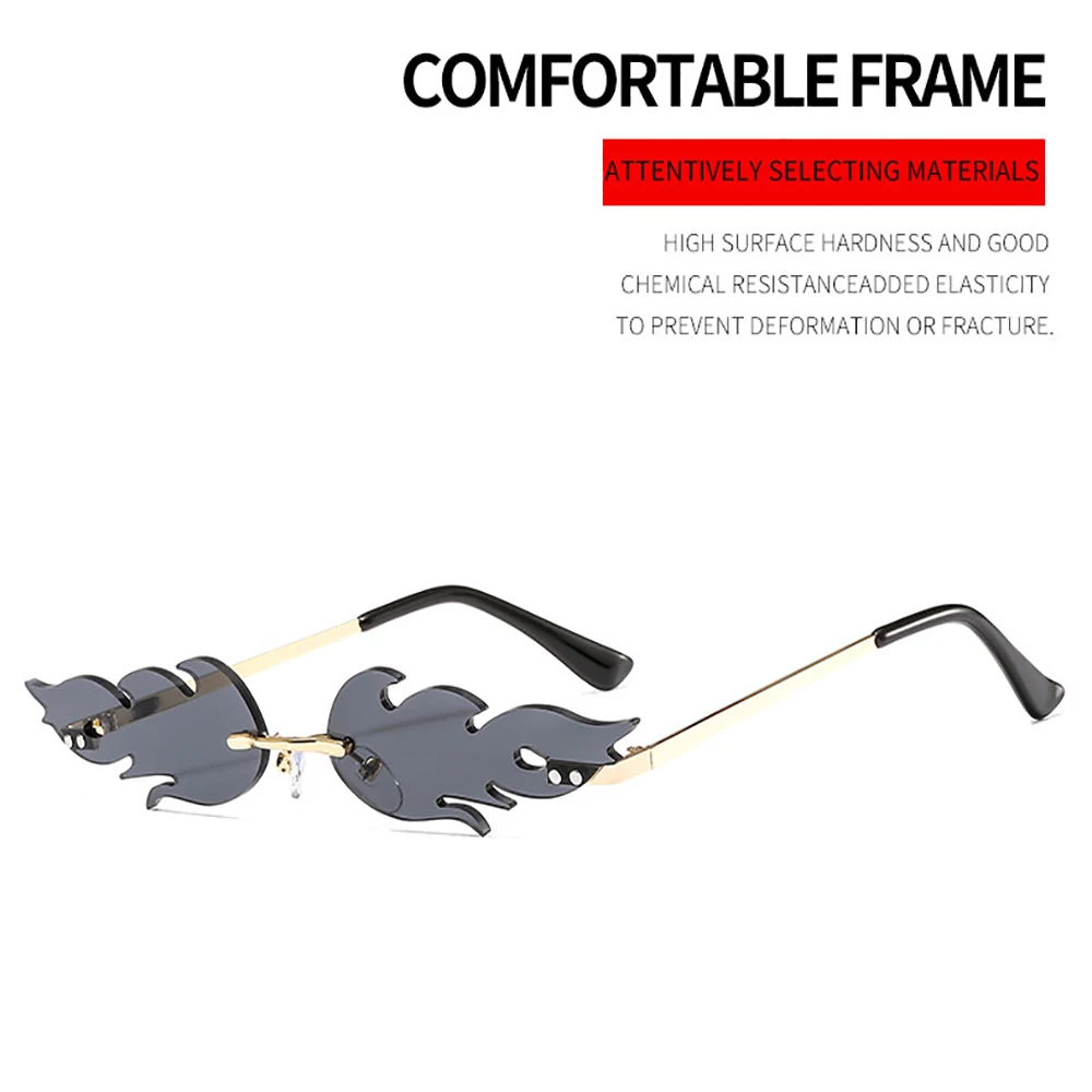 thumbnail image 2 of Fire Flame Glasses Women Vintage Wave Rimless Sunglasses 2 of 9