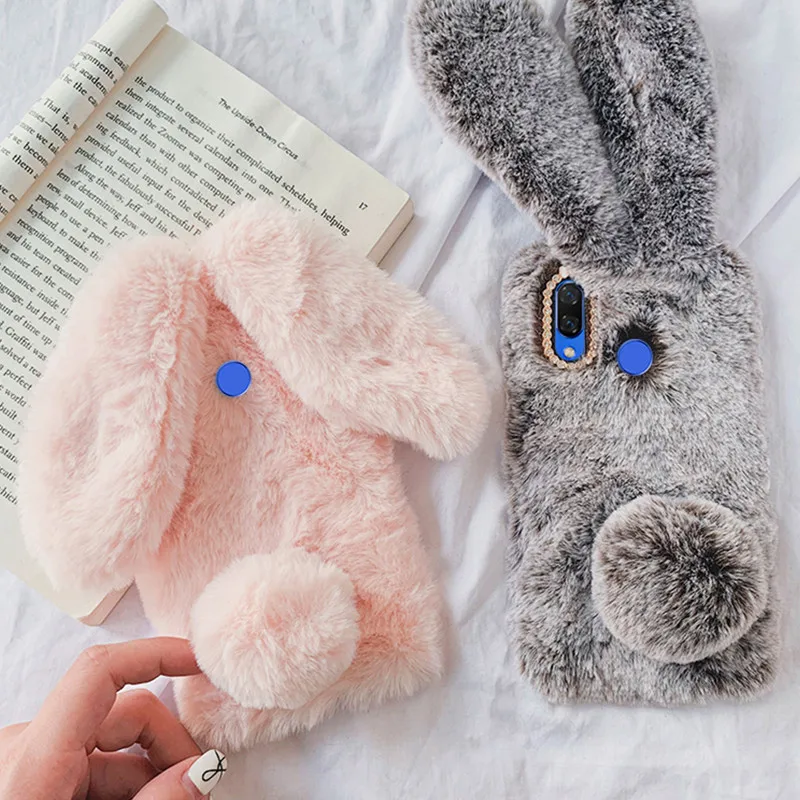 

HuaWei Mate 20 Lite Case Fashion lovely Fluffy Rabbit Keep warm Anti-fall Back Cover For HuaWei Mate 20 Lite soft TPU frame Case