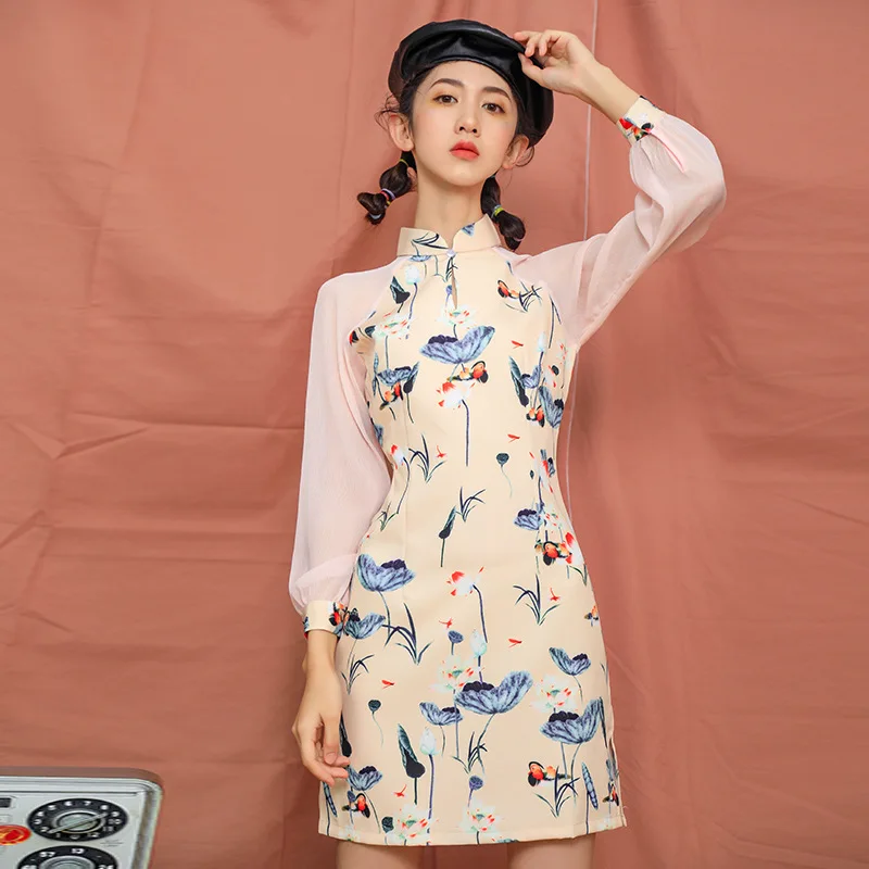 Китайское традиционное платье cheongsam платье Qi Pao китайское Новогоднее платье элегантное платье женское платье с длинным рукавом