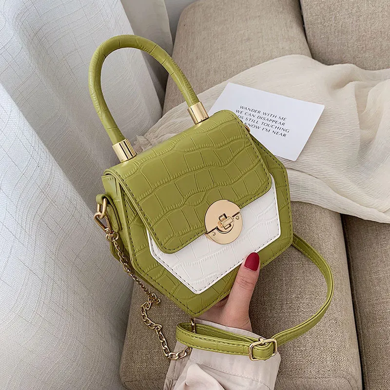 

Multipurpose Contrast Color Small Package Women Fashion Alligator Crossbody Bag Ladies Chain Messenger Bags Metal Lock Chic