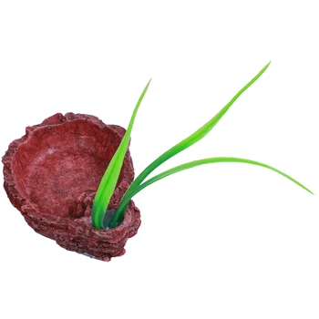 

New Brick Red Oval Shaped Resin Tank Reptiles Dish Bowl with Grass