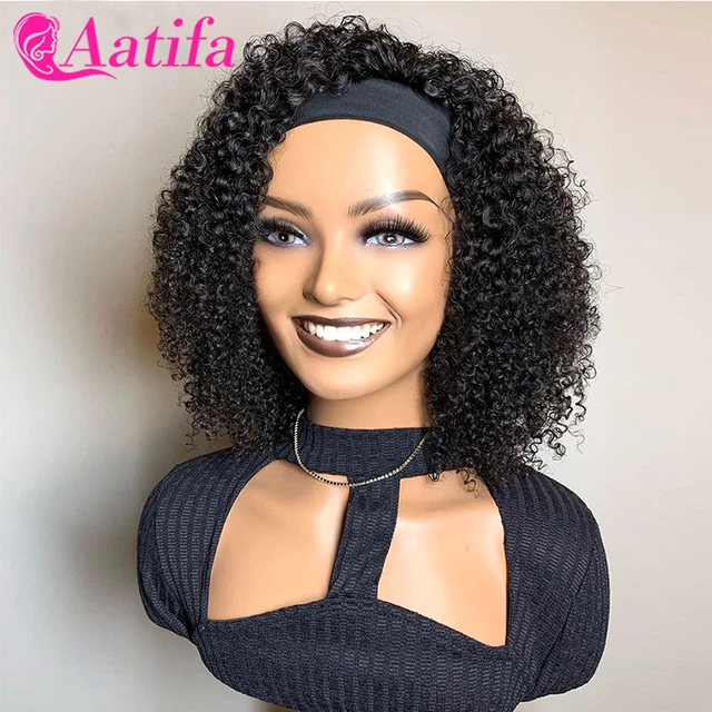 Short Headband Wigs Human Hair Malaysian Kinky Curly Human Hair Wigs Full Machine Headband Wigs For Women Curly Hair Wig 30 Inch Kinky Curly Wig