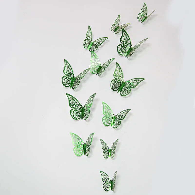 Iridescent 3D Butterfly Wall Stickers in Purple, Green, and Blue