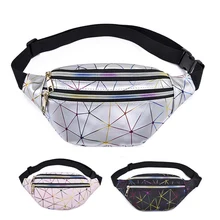 Поясная Сумка Поясная Женская поясная сумка черная Геометрическая поясная сумка Лазерная нагрудная сумка для телефона Сумочка Бум сумка формы «банан» ПВХ 15