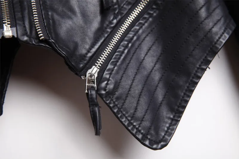 Женское шипованное плечо с двойными лацканами искусственная кожа на молнии байкерская куртка тонкая талия куртка из потертой кожи большой размер 6XL