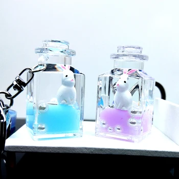 

Glitter Floating Rabbit Sequin Key Chain Quicksand Key Fob Liquid Acrylic Keyring Bag Pendant Couples Women Men Gift Keychain