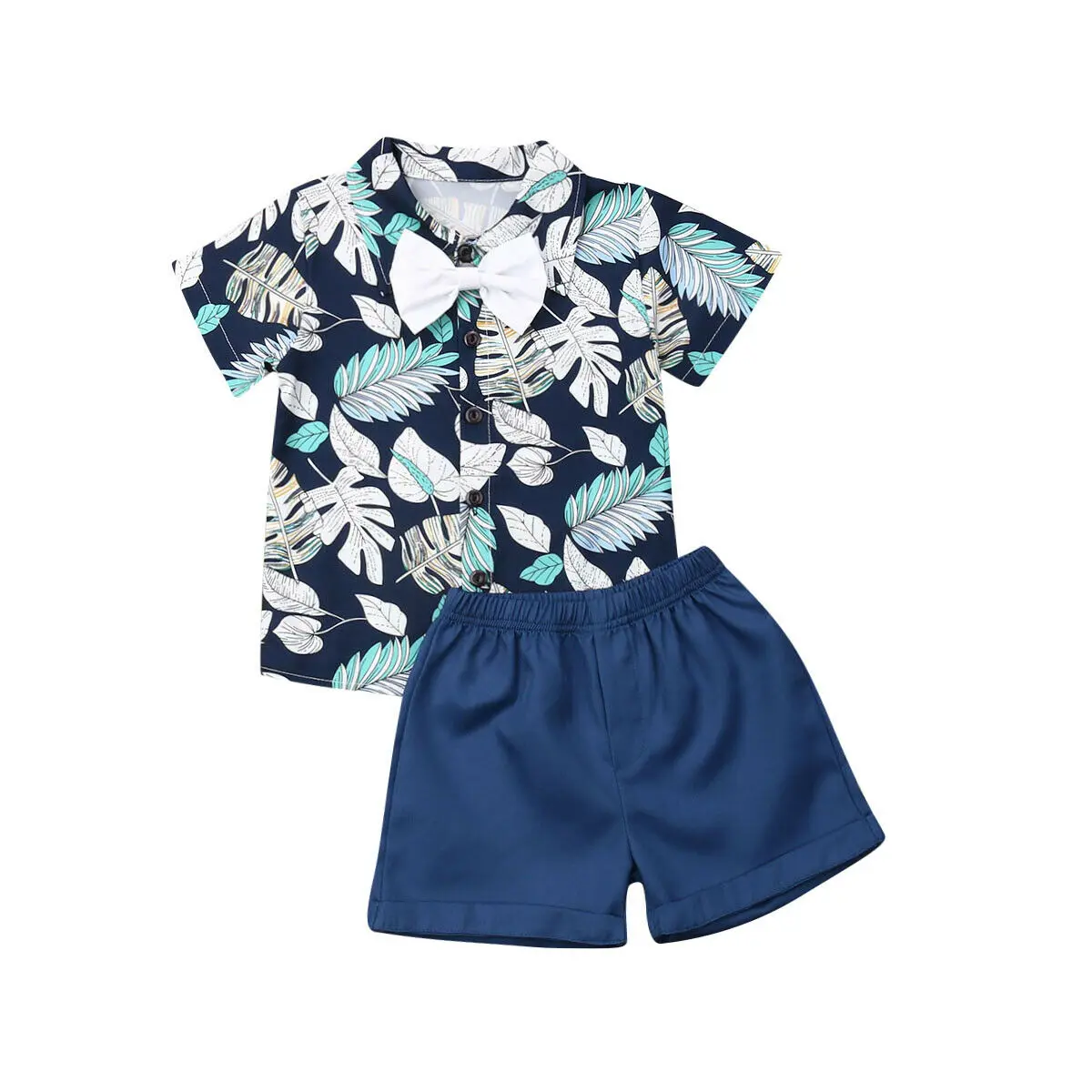 Осенняя одежда из 2 предметов одежда для маленьких мальчиков рубашка с бантом в джентльменском стиле топ+ штаны, шорты, одежда От 1 до 7 лет - Цвет: Синий