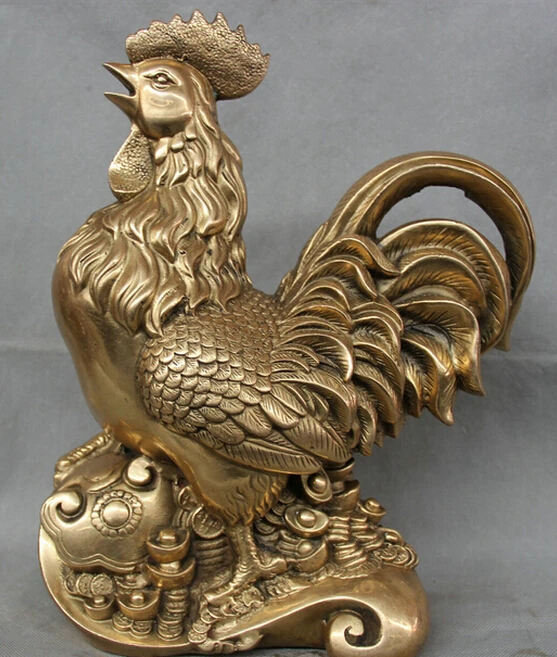 ymy915+++ 14&quot Chinese Fengshui Brass Zodiac Year Cock Rooster Ru Yi Money Wealth Statue | Дом и сад