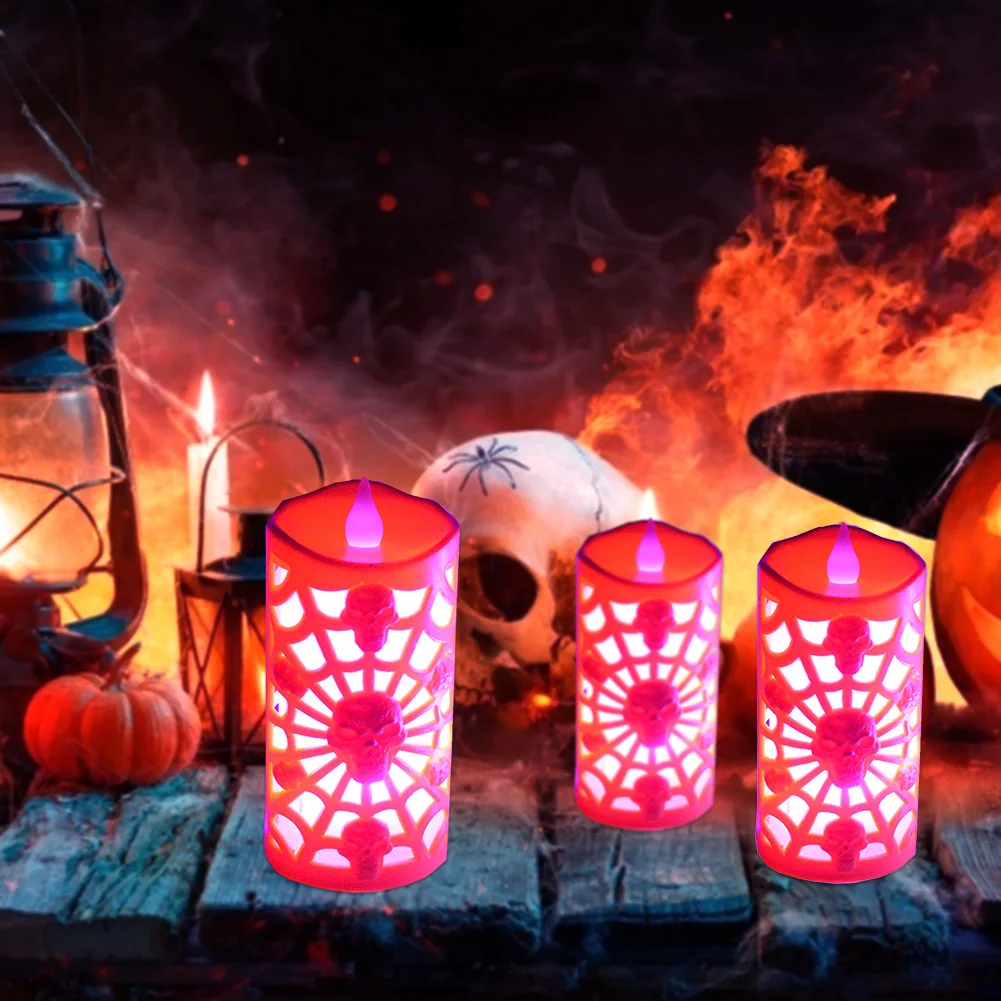 1pcs Halloween Luminous LED Skull Spider Candle Lights Home Decor Retro Simulation Pumpkin Terror Night Lamp Halloween Party
