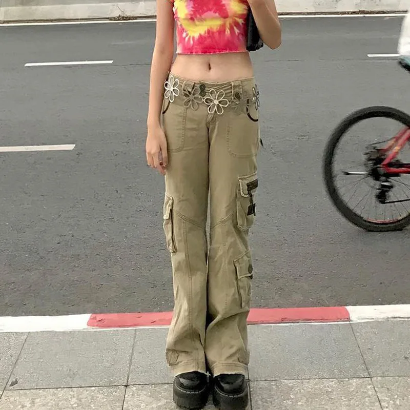 Y2K Fashion Pocket Khaki Cargo Pants 