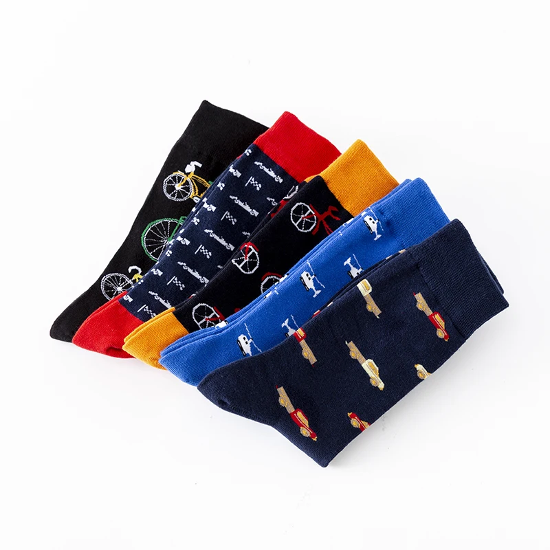 Happy Socks Men Women Bicycle Motorcycle Helicopter Breathable Comfortable Funny Socks Colorful Medium Tube Cotton Sock