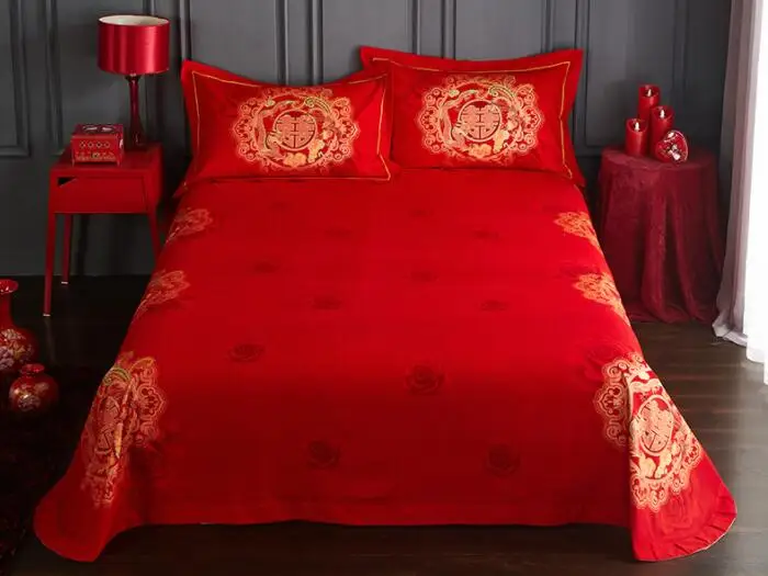 Китайская красная кровать обшитая и две наволочки, 250 см x 270 см традиционная красная хлопковая ткань, стойкая хлопчатобумажная ткань