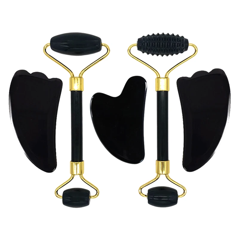 

Black Obsidian Jade Roller Face massager Gua sha scraper Natural Gouache Stone Face Roller Gouache scraper Guasha Massage Tools