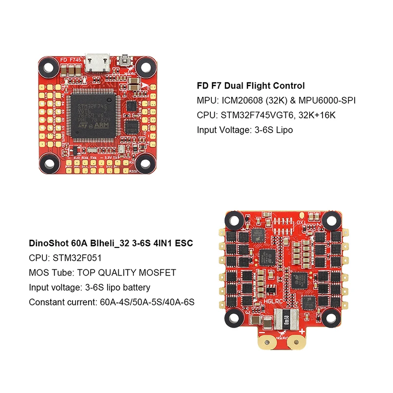 HGLRC FD F7 двойной гироскоп 60A 3-6S BL32 4в1 стек управления полетом и DinoShot 60A Blheli_32 3-6S 4в1 ESC для FPV гоночного радиоуправляемого дрона