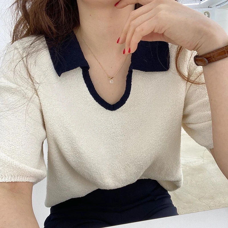 

Korea ins retro women dress summer short sleeve loose casual thin short-sleeved sweater top women my327