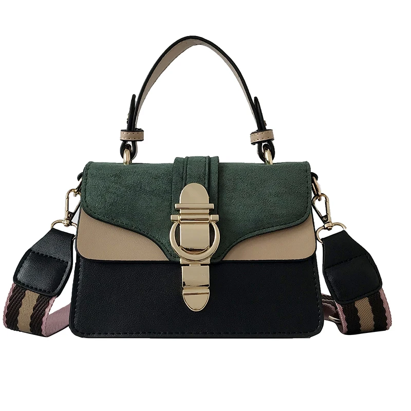 

2019 Winter New Fashion Wild Women Handbag Lock Contrast Color PU Outdoor Appointment Female Shoulder Messenger Bag