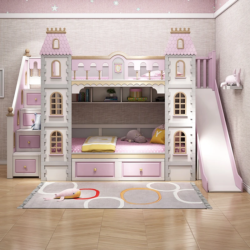 Billy Goat afvoer Soedan Solid Wood Bunk Bed Princess Girl Dream Castle Bed Slide Villa Bed -  Children Beds - AliExpress