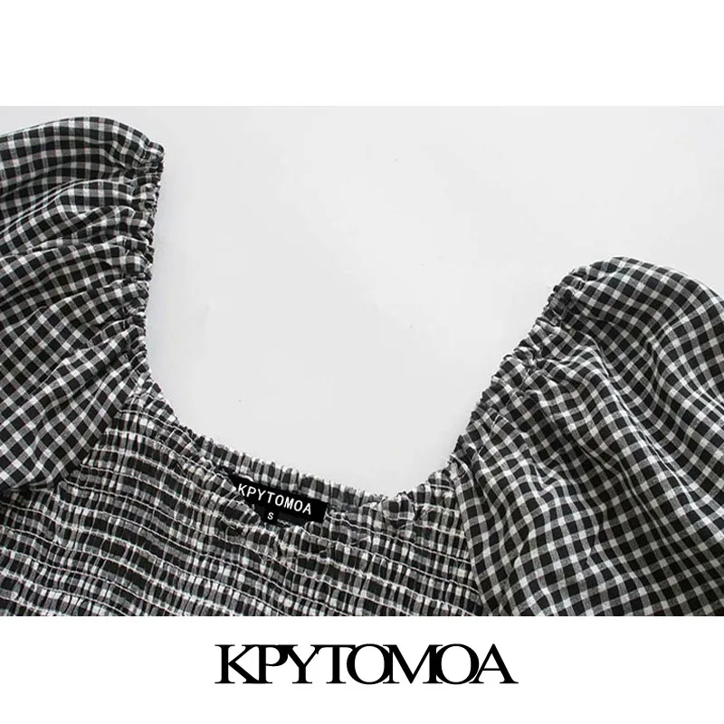 Женское плиссированное платье KPYTOMOA клетчатое средней длины с оборками винтажное