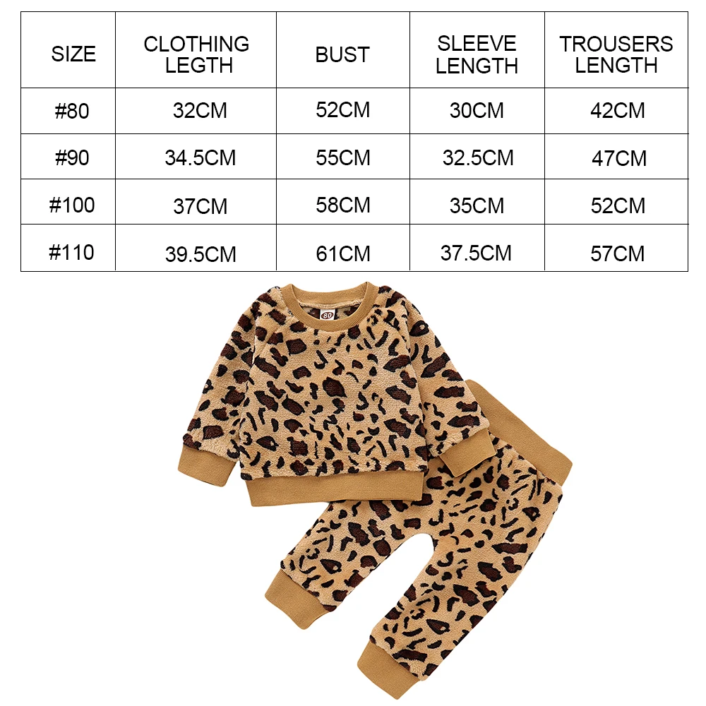 Newborn Baby Girls Leopard print Outfit Clothes Set Long Sleeve Tops+Pants 2Pcs Hooded Tracksuit Children's Clothing Tracksuit