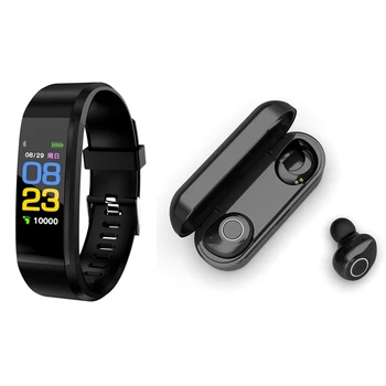 

HFES 3 Pcs Accessories: 1 Pcs 115 Plus Smart Band Waterproof Bluetooth Smart Bracelet for Android Ios & 1 Pair 5.0 Wireless Blue