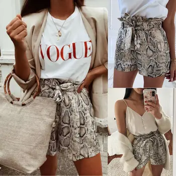 

2019 Sexy Womens High Waist Tie Belt Shorts Ladies Summer Fashion Snakes Print Hot Short Trouser NewSell
