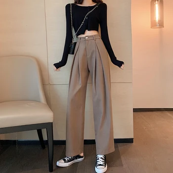 

Make firm offers! Qiu dong han edition joker show thin loose casual pants of tall waist woolen cloth straight wide-legged pants