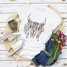 Camiseta con estampado de verano Vintage de cráneo de vaca Toro gráfico para mujer