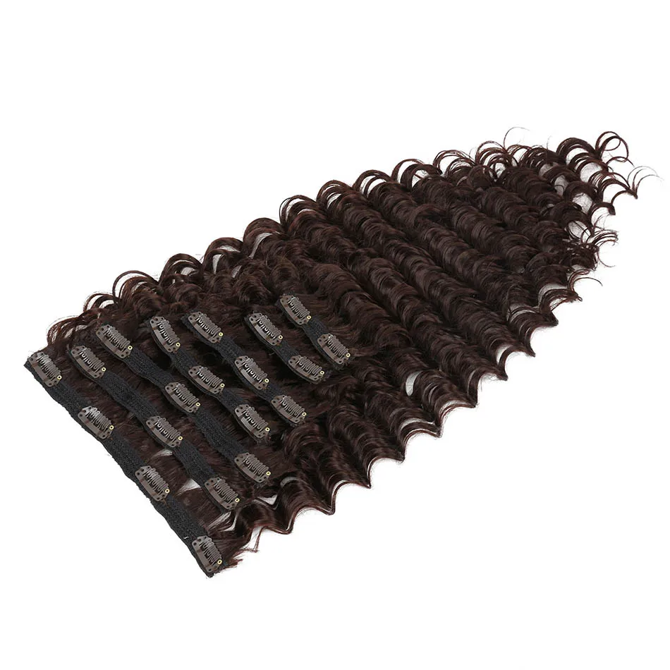 

Beauty On Line Synthetic Clip in Hair Extensions Light Brown Double Weft Deep Wave 7 Pieces/Lot 24Inches