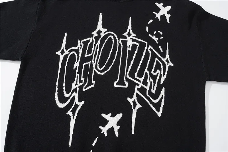 Hip Hop Letter Knitted Oversize Sweater Men Harajuku O-neck Long Sleeve Pullover Streetwear Casual Loose Sweater Jumper Knitwear