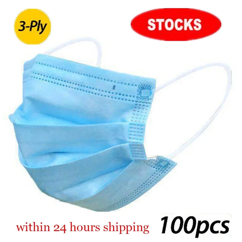 

100Pcs/Pack 3-Ply Face Mask pm 2.5 Breathable Single-use 3 Layer Mouth Dust 3ply Disposable Face Masks FFP2 Shields
