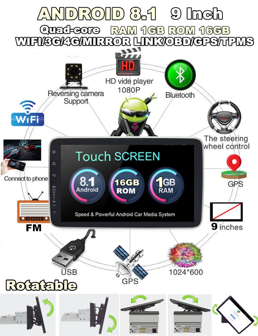 Для VW SKODA SEAT " Съемная Автомагнитола Android 8,1 1080P ram 1 Гб rom 16 Гб сенсорный экран gps навигация автомобильная стерео радио