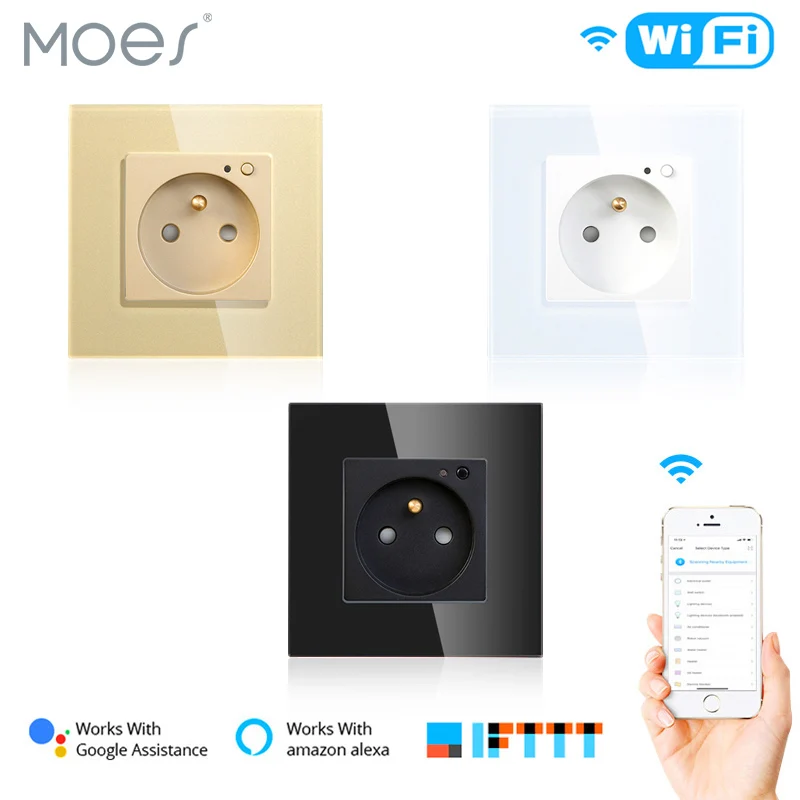FR WiFi умная настенная розетка 16 А стеклянная панель французский Смарт Life/Tuya пульт