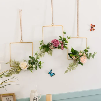 

3set Hotel For Wedding Artificial Plant Window Flower Wreath Wall Art Easy Install Restaurant With Iron Hoop Backdrop