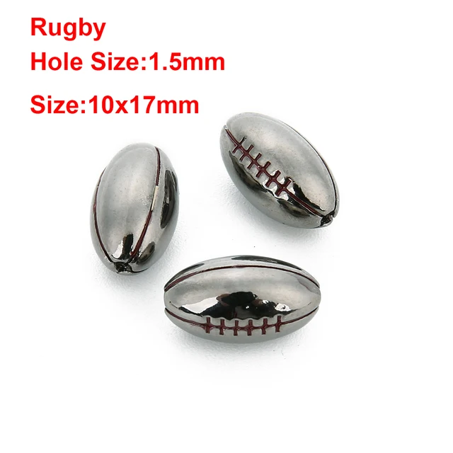 2pcs/lot Copper Rugby basketball baseball beads Copper Spacer Bead Fit DIY Sporting Jewelry Making For Sports Bracelet Warehouse Gun black