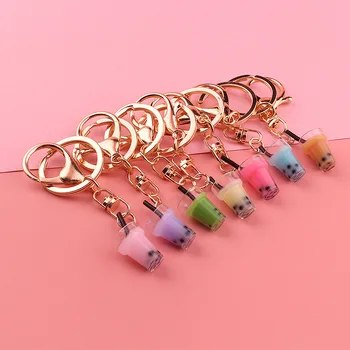 

Creative Mini Soft Drink Keychain Coconut Milk tea Beverage Bubble Tea Acrylic Moving Liquid oil Drop decompression Jewelry gift