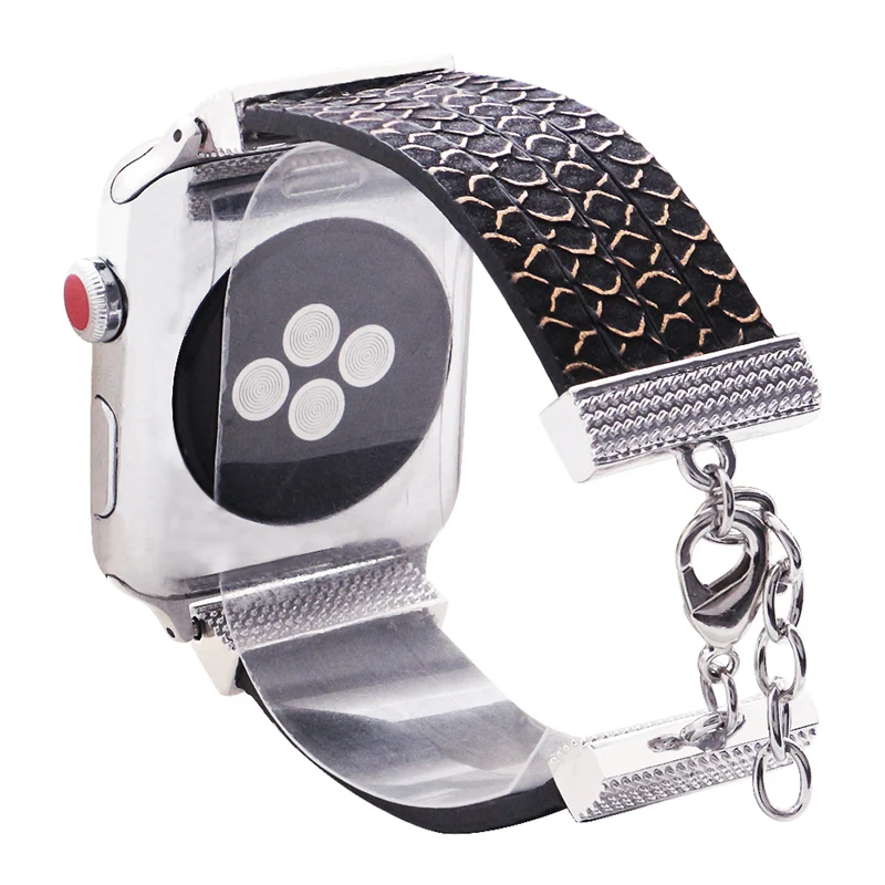 Lureen кожаный ремешок для наручных часов iwatch, 38, 40, 42/44 мм, ремешок для часов, с рисунком в виде водной ряби узор черный кожаный подарок для Для мужчин Для женщин