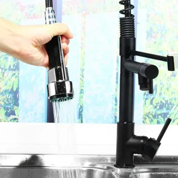 

Kitchen Spring Basin Faucet Sink Mixer Tap Deck Mount Deck Mounted Pull Down One Handle Spring Hot And Cold Water 360 Degree HWC