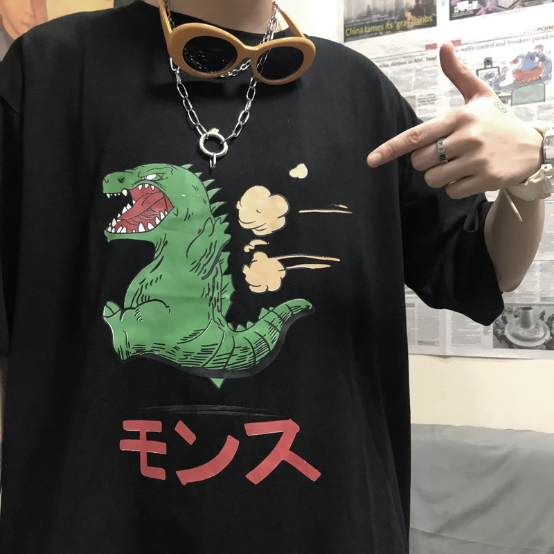 Swish jurassic park cartoon dinosaur men clothes 2019 Godzilla Loose Oversized Short sleeve Cute All-match t shirt man hip hop Swish jurassic park cartoon dinosaur men clothes 2019 Godzilla Loose Oversized Short sleeve Cute All-match t shirt man hip hop