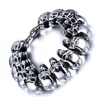 

large skull charm bracelets mens stainless steel skeleton chains on hand Retro width man bracelets Gothic hip hop punk fashion