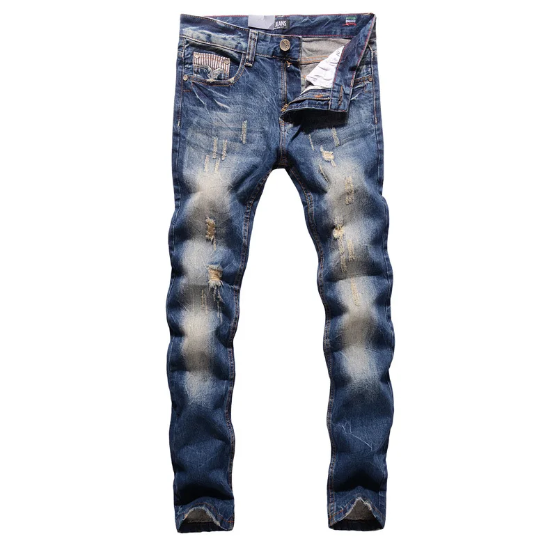 Модные Классические Мужские джинсы Slim Fit хлопок рваные джинсы для мужчин Уличная Хип Хоп брюки hombre dsel джинсы homme - Цвет: Blue