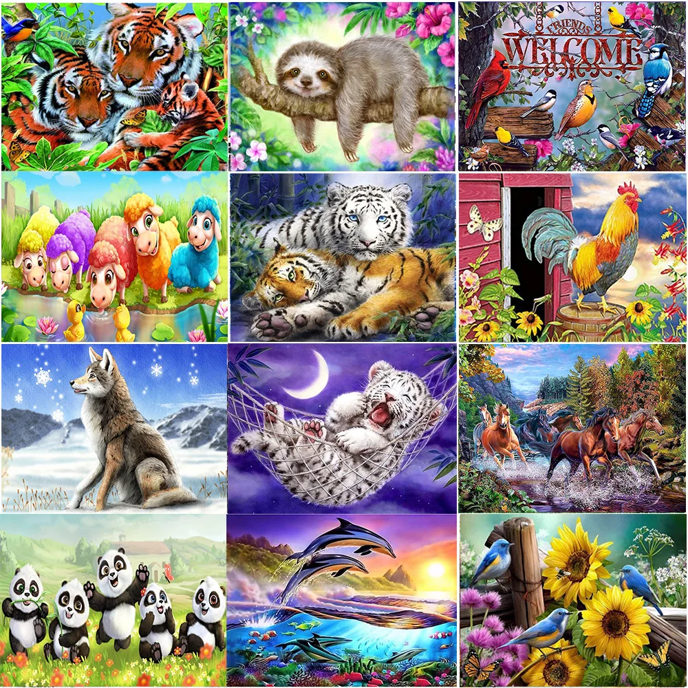 DIY 5D Animal Diamond Painting Animal Tiger Panda Horse Diamond Embroidery Mosaic Art Flowers Picture of Rhinestones Home Decor