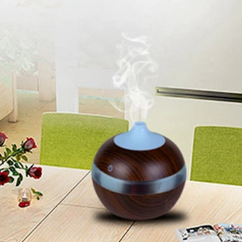 

300Ml Mini USB Air Humidifier Essential Oil Diffusers Wood Electric Humidifier with LED Night Light Mist Maker for Home Brown