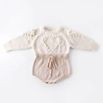 

Cute Heart Infant Baby Girl Knitted Clothes Love Romper Jumpsuit Bodysuit Outfit Autumn Winter Knitted Sweater Bodysuits 0-24M